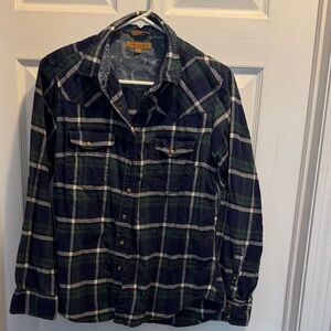 JACHS Girlfriend Navy and Green Plaid Button Down Shirt